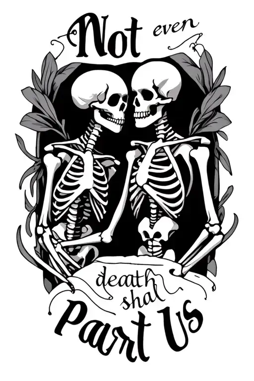 "Not even death shall part us" Skeleton Couple tattoo design idea