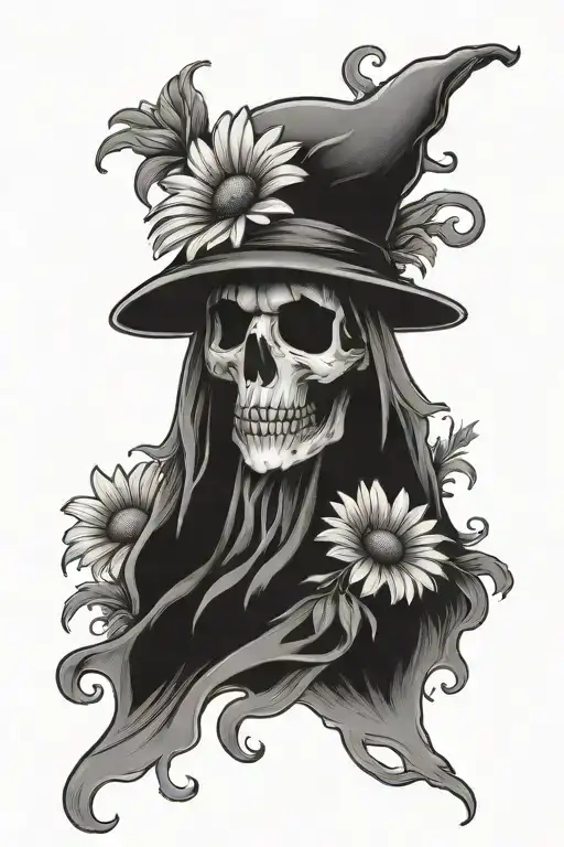 sheet ghost and daisy flower out the bottom tattoo design idea
