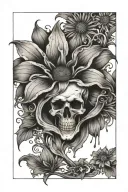 upside down sheet ghost and daisy flower out the bottom tattoo design idea