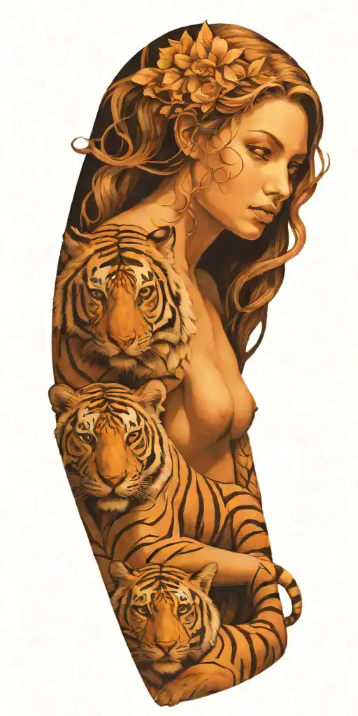 angel woman and tiger tattoo design idea