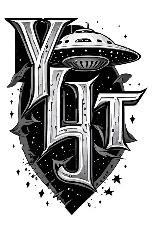 Text ,,Yeat,, with UFO tattoo design idea