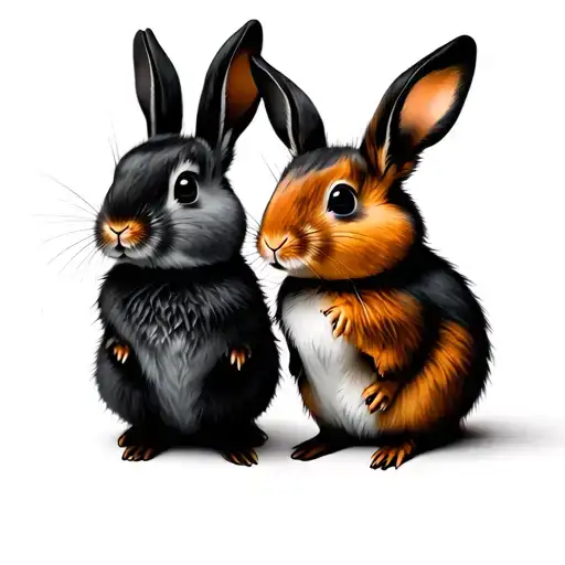 A minimalist rabbit and hamster, facing each other.They're drawn in soft, colorful lines tattoo design idea