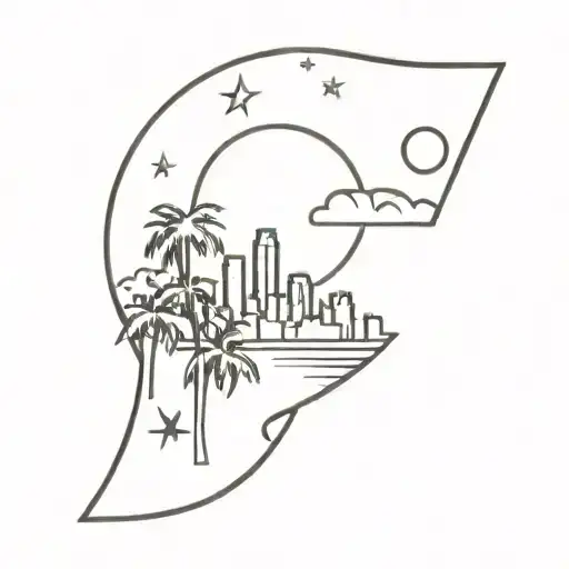 Moon, Palm Tree and Pittsburgh skyline tattoo design idea