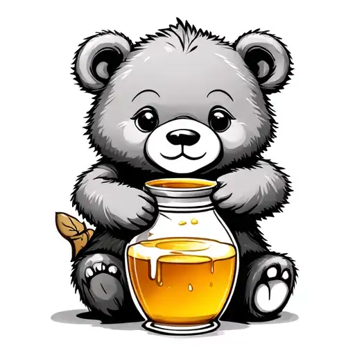 cute bear with honey pot tattoo design idea