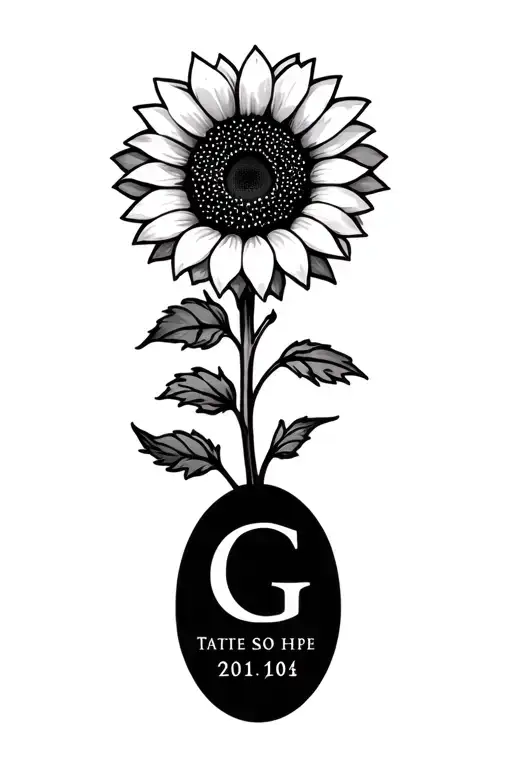 sunflower with initials and wedding date tattoo design idea