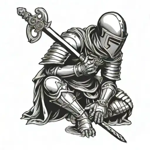 Kneeling Knight holding a Sword tattoo design idea