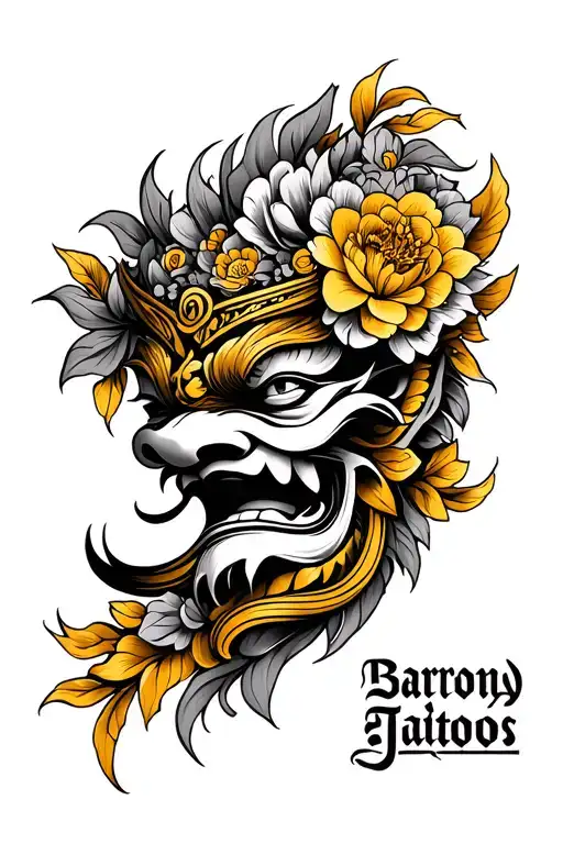 barong came, golden, fminister, lots flower tattoo design idea