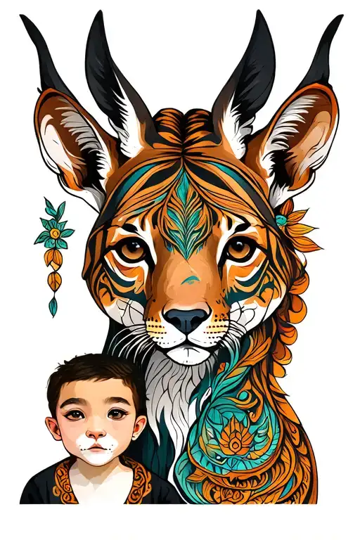 mother with two sons animals  tattoo design idea