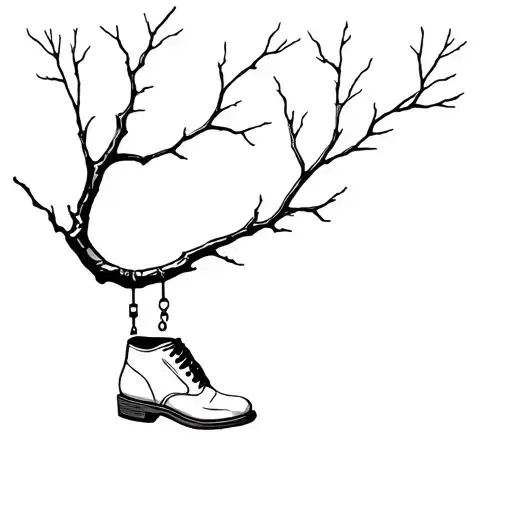 tree branch with shoe hanging off tattoo design idea
