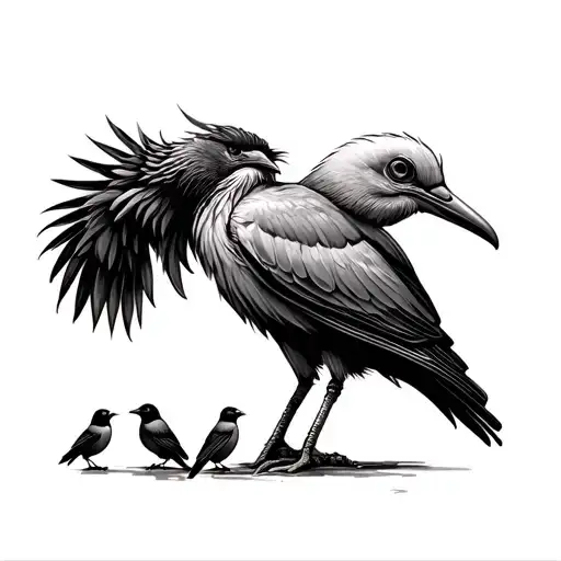 One big bird with three small birds. American Traditional birds tattoo design idea