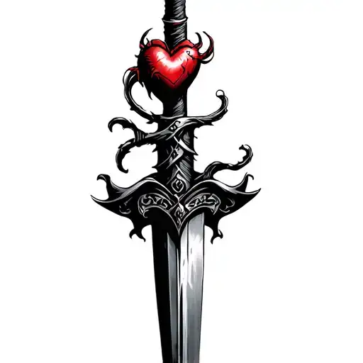 a heart pierced with a dagger, tattoo design idea