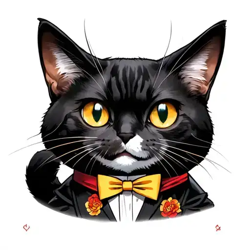 ace from one piece mixed with tuxedo cat playing tattoo design idea