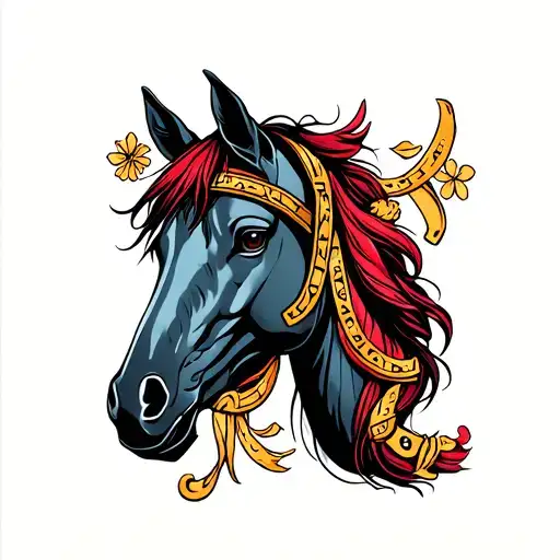 "how lucky are we" with horse horse shoes tattoo design idea