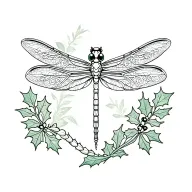 celtic dragonfly with holly leaves tattoo design idea