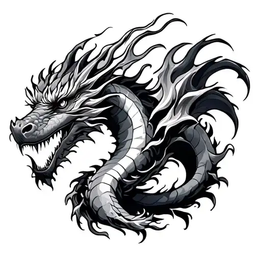 dragon fire and water tattoo design idea