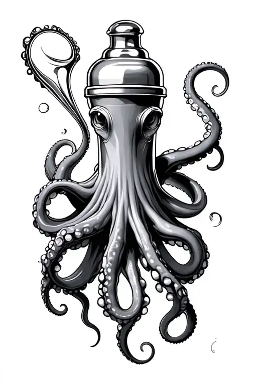 octopus surrounds and holds shaker and barequipment in its tentacles tattoo design idea