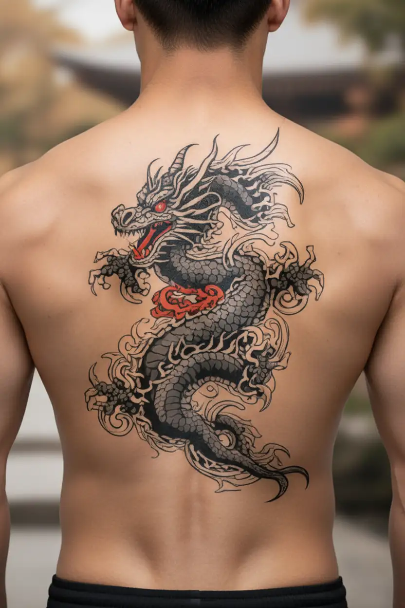  traditional dragon design measruing in 3 inches wide, 7 inches loing to accomadate a forearm, has shading as well tattoo design idea