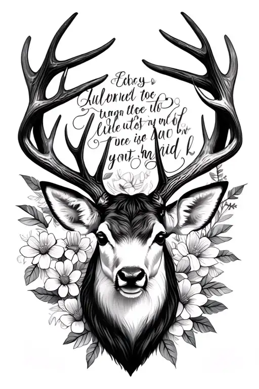 deer antlers, flowers, cross, quotes tattoo design idea