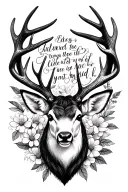 deer antlers, flowers, cross, quotes tattoo design idea