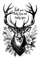 deer antlers, flowers, cross, quotes tattoo design idea