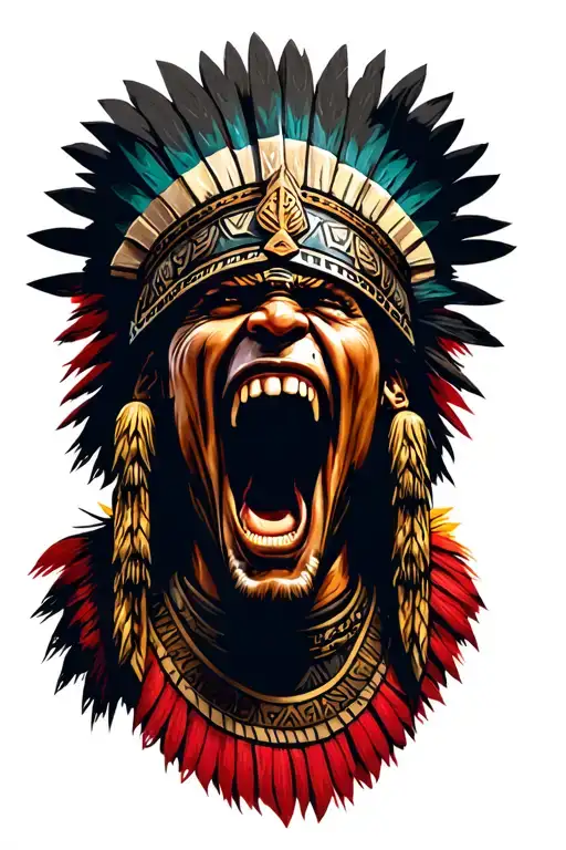 aztec warrior screaming intense tattoo design idea