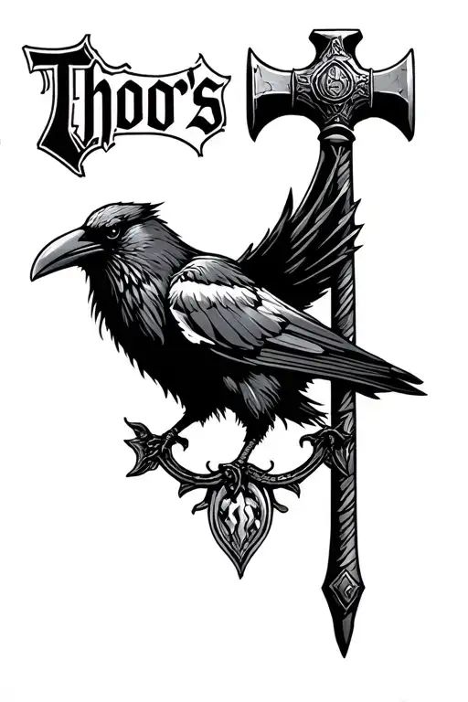crow and thors hammer with Odin's name tattoo tattoo design idea