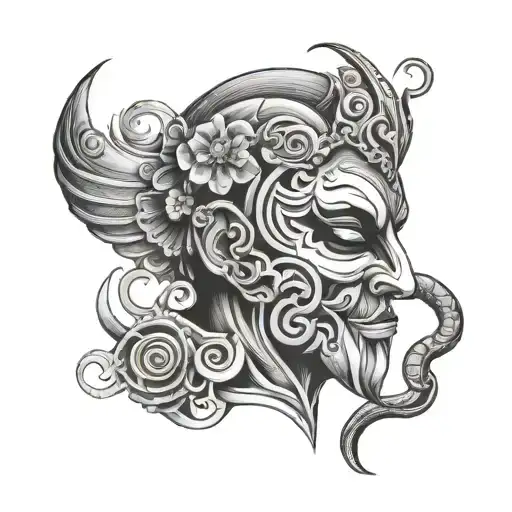 black and gray Omni mask tattoo design idea