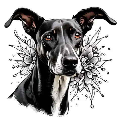 greyhound with bitch on it tattoo design idea