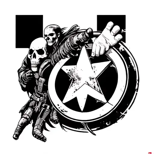 Black and white minimalist tattoo with mixed themes from the walking dead and the avengers tattoo design idea