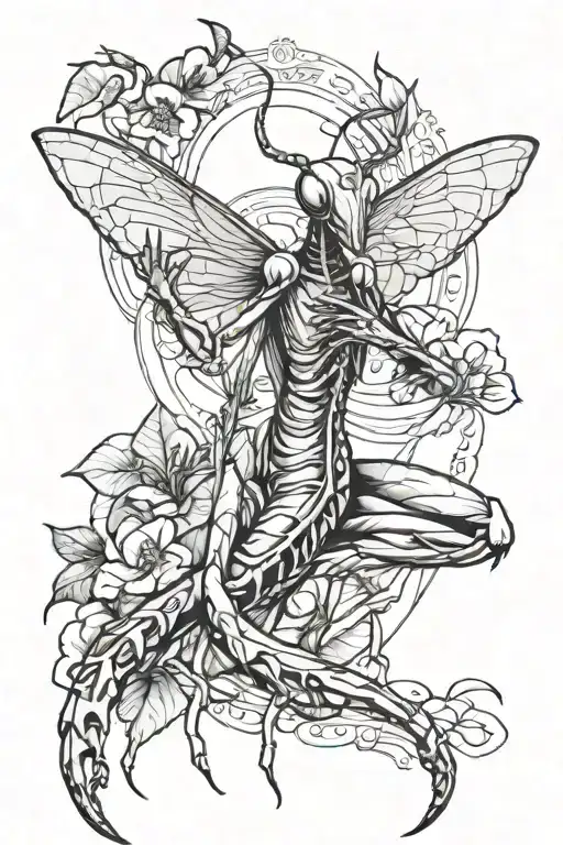 Mother mary praying mantis tattoo design idea