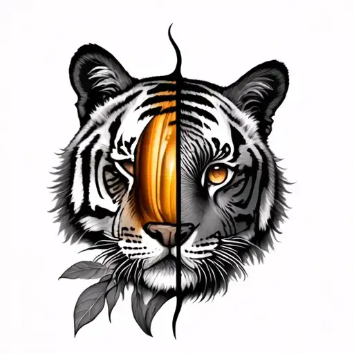 Tiger eye and woman's eye and half tattoo design idea