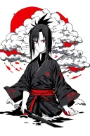 itachi uchiha in akatsuki clothes with akatsuki cloud black with red elements  tattoo design idea