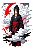 itachi uchiha in akatsuki clothes with akatsuki cloud black with red elements  tattoo design idea