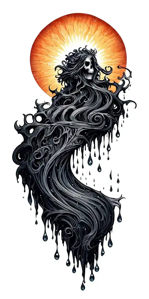 a rising sun melting into rain drops tattoo design idea