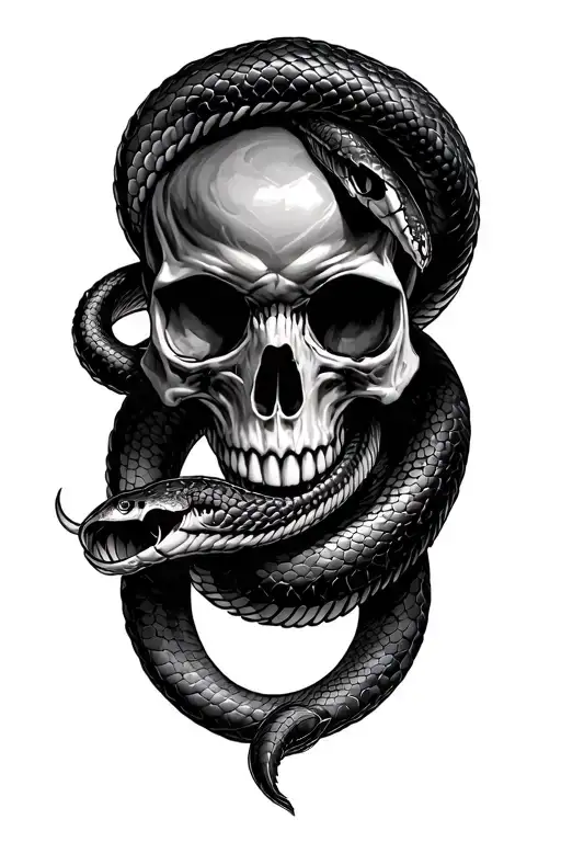 skull and viper entwined tattoo design idea
