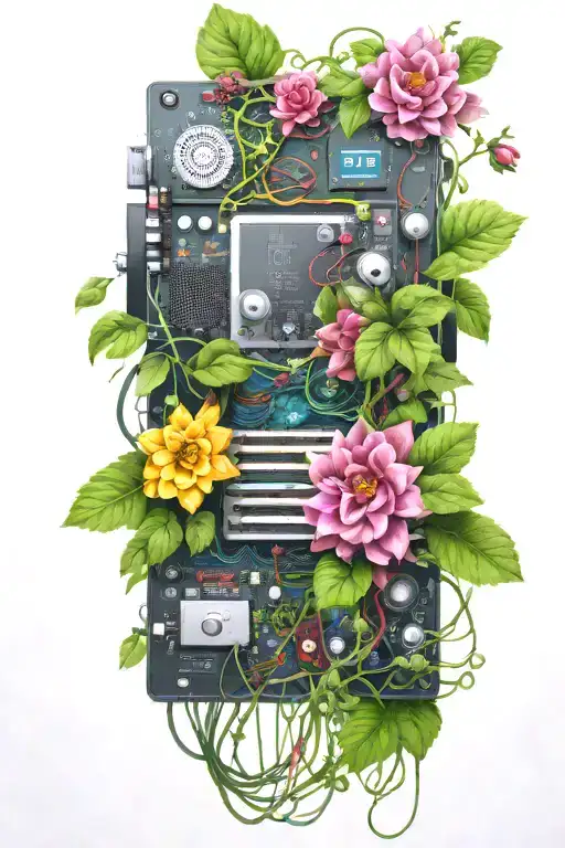 motherboard vines computer flowers tattoo design idea