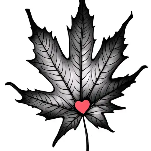 fine line maple leaf with a little heart attached  tattoo design idea