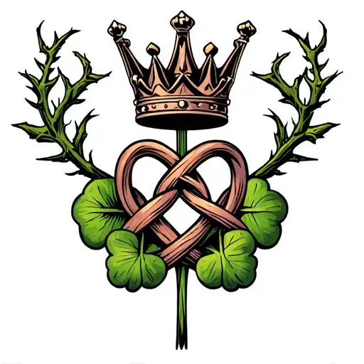 cletic love knot with crown and for leave clover incorporating thorns  tattoo design idea