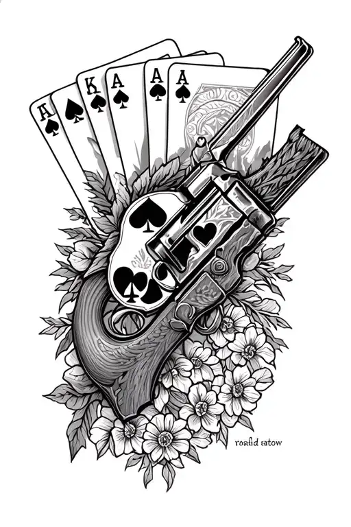 arm sleeve including treaty oak revival, smoke, rivers, playing cards, shotgun tattoo design idea