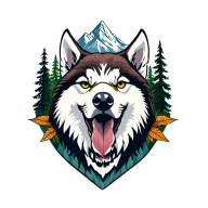 mountain, Forest, eagle & husky tattoo design idea