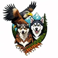 mountain, Forest, eagle & husky tattoo design idea