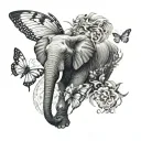 butterfly, elephant, trex and a cow half sleeve tattoo tattoo design idea