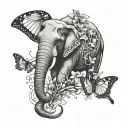 butterfly, elephant, trex and a cow half sleeve tattoo tattoo design idea