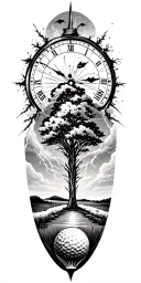 lightining storm and time and nature and golf course tattoo design idea