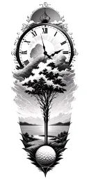 lightining storm and time and nature and golf course tattoo design idea