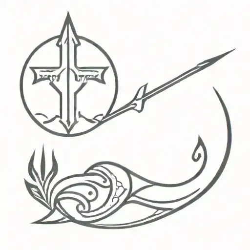 A minimalist tattoo design in Ukrainian style, incorporating traditional Ukrainian symbols like the trident (tryzub) com tattoo design idea