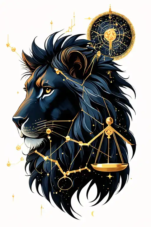 leo, libra, aquarius constellation merging together tattoo design idea