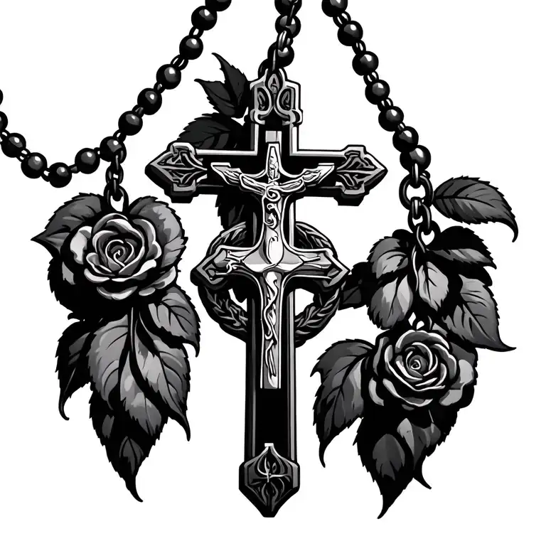 catholic rosary hanging tattoo design idea