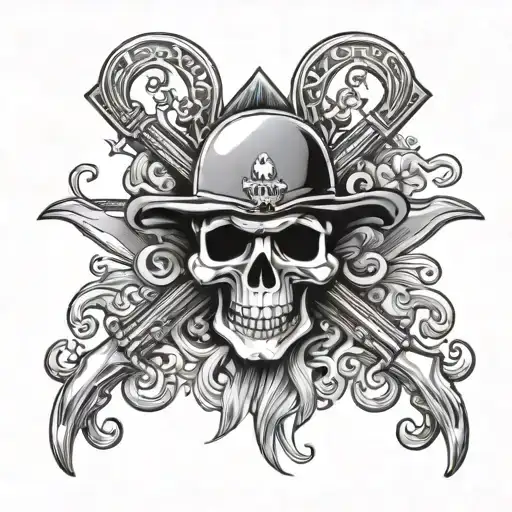 jolly roger flag for best friends with Flintlock pistols, fleur da lis, treasure women tattoo design idea