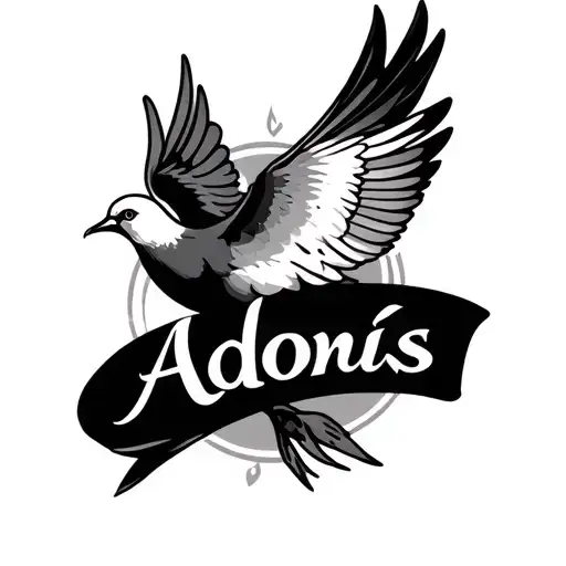 Write the first name "Adonis" on the interior of the handle with a small dove following the first name tattoo design idea
